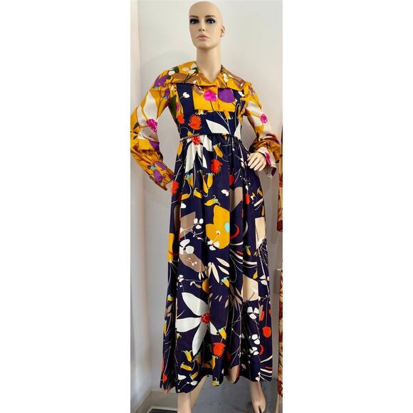 no brand Dresses & Skirts - Vintage 60s Flower Power Multi-Color Rayon Long Sleeve Dress S festival